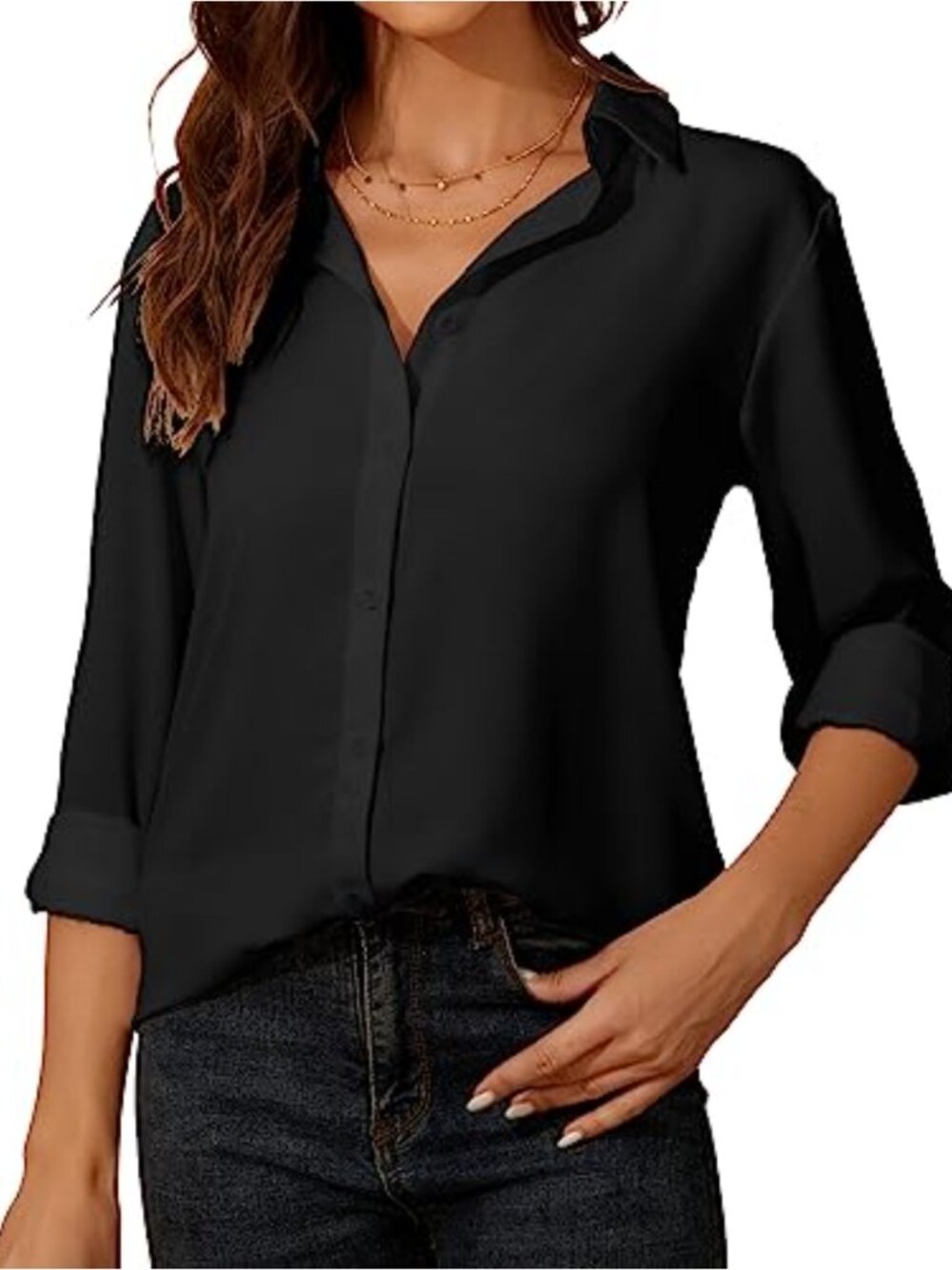 Women's Long Sleeve Button Down Chiffon Blouse Office Work Shirt